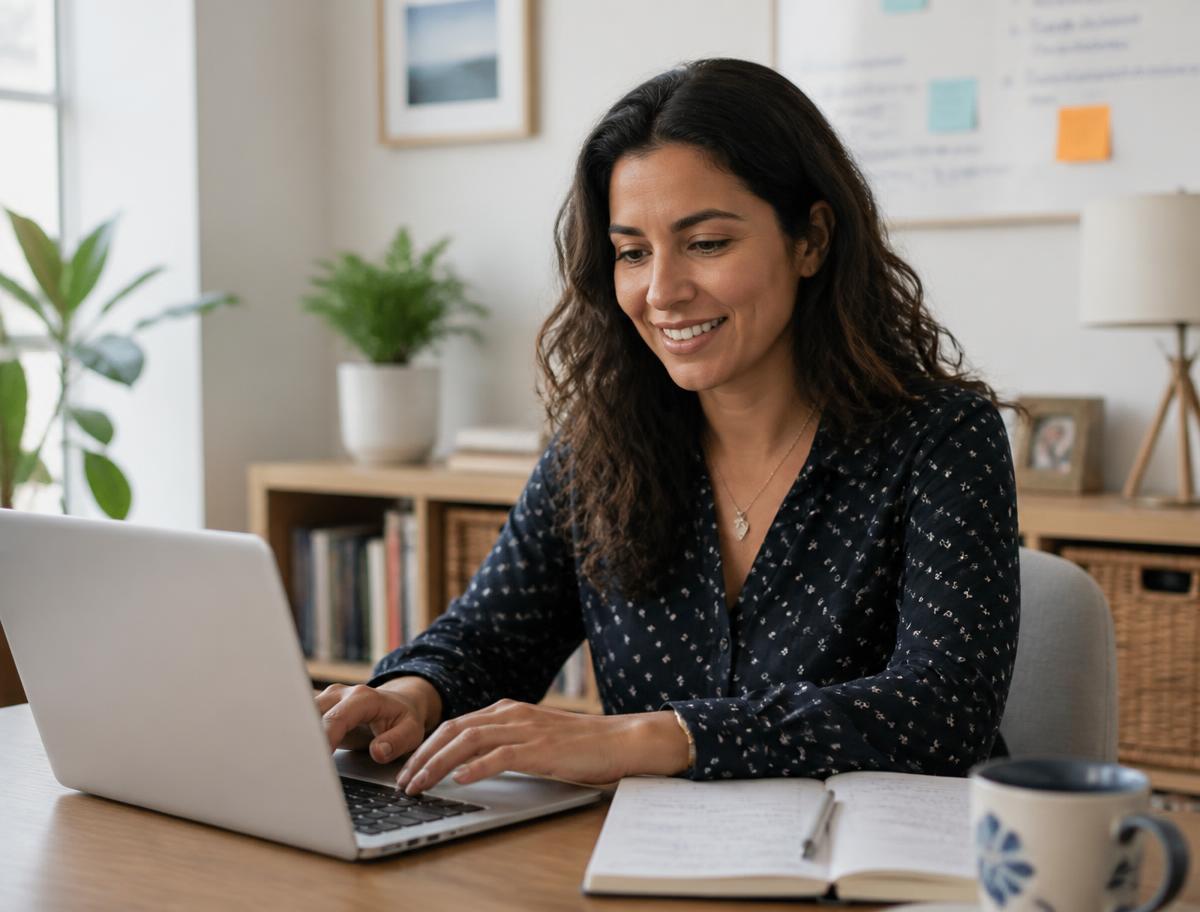 A multilingual customer operations professional replying to customer messages from a tidy desk.